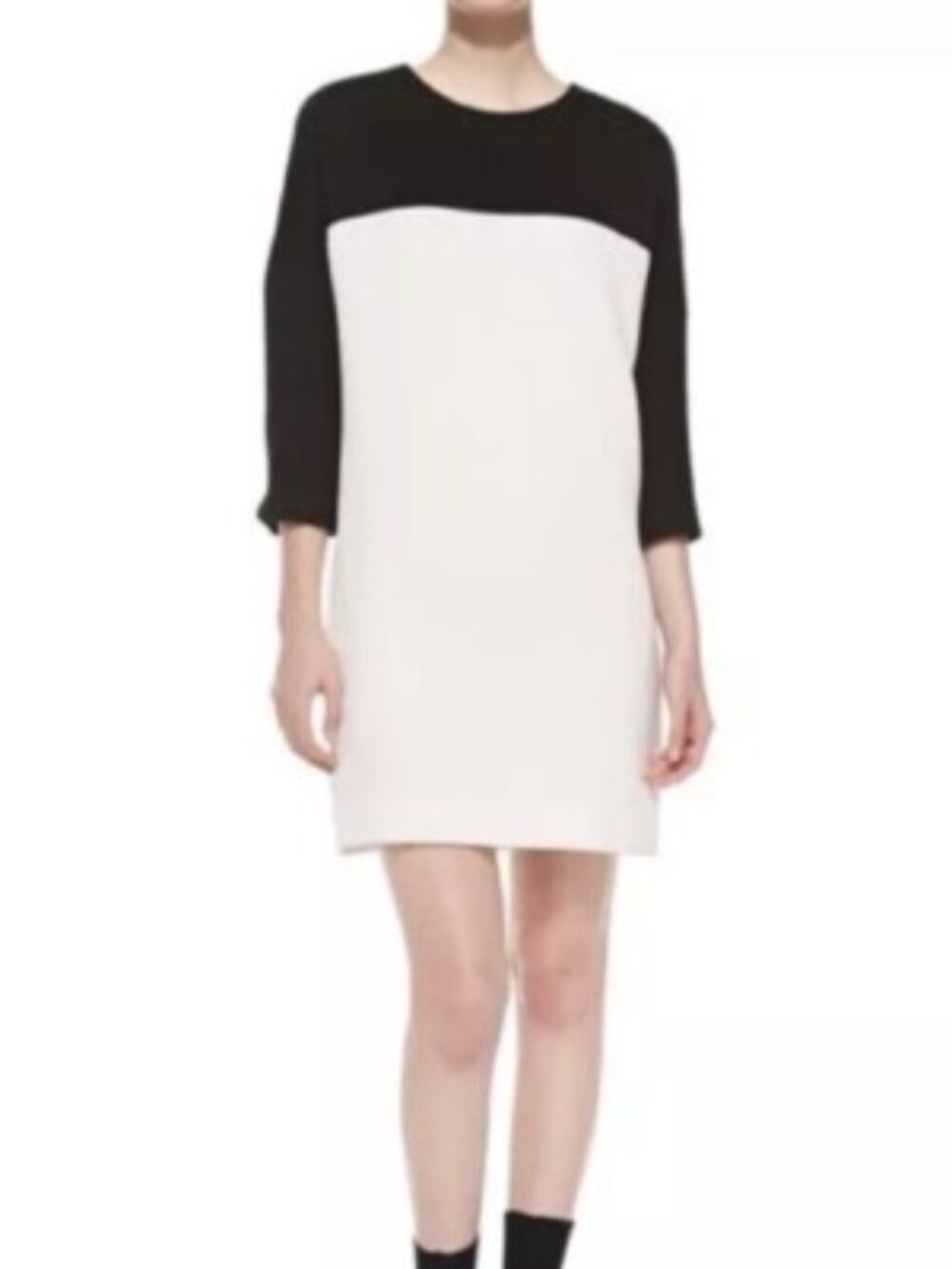 VINCE Minimalist Shift Colorblock Mid-Tights Mini Office Black White Dress XS